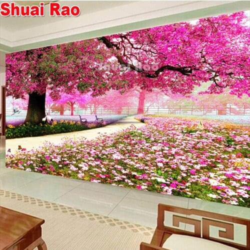 120x60cm pink flower tree diamond painting cross stitch diamond mosaic full square round diamond embroidery Cherry Tree home art