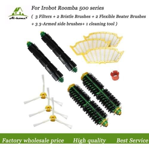 3 Hepa Filter +2 Bristle & Flexible Beater Brush+3 Side Brushes Kits+cleaning tools for iRobot Roomba 500 Series 530 532 535 555