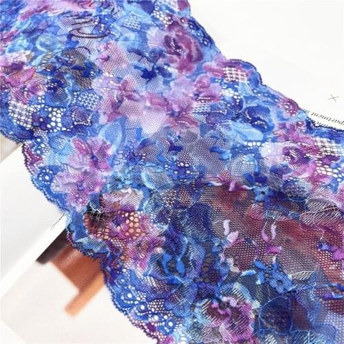3M/lot Width 18cmMixed Blossom Blue Elastic Stretch Lace trim Skirt Hem Underwear Sewing Craft DIY Apparel Fabrics Lace Lingerie