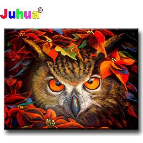 5D Diy Diamond Painting"Owl Leaves"Full Square Round Needlework Art Diamond Embroidery Fantasy Animal Mosaic Handmade Gift