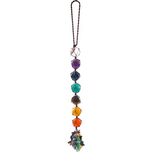 7 Chakra Crystals Hanging Ornament Car Ornament Pendant Tassel Colorful Chakra Stone Ornament Home Auto Decoraction Accessories