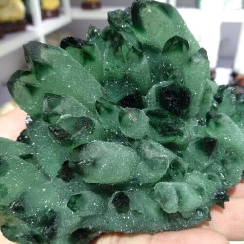 950g Green Ghost Phantom Quartz Crystal Cluster Healing Specimen