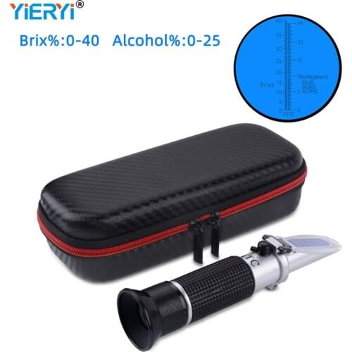ATC Portable Handheld Brix 0-40% Alcohol 0-25% Refractometer Sugar Wine Sweetness Liquor Content Meter Detector Tester With Box