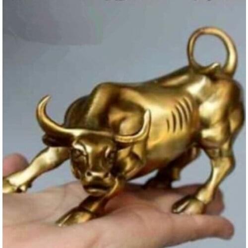 12cm Big Wall Street Bronze Fierce Bull OX Statue-Brass