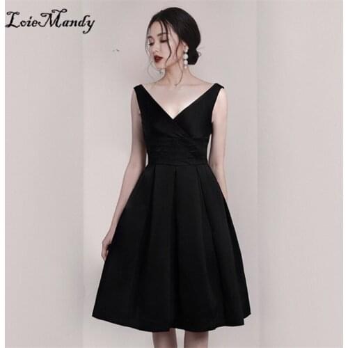 Black Satin Short Prom Dresses 2021 Sexy V-neck Backless Cocktail Party Gowns For Women New Fashion Vestido de fiesta de boda