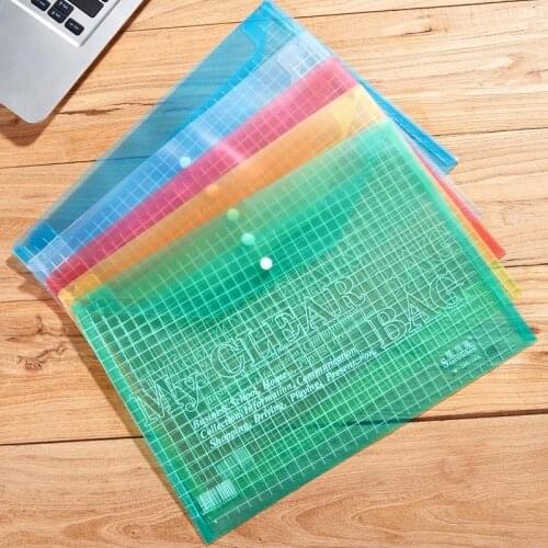 1 pcs Business Clear Grid Button School A4 PVC File Bag Folder