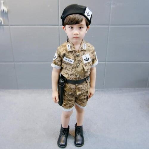 4pcs Childrens Song Joong Ki Camouflage Suit Boys Special Military Training Kids Clothing Sets Police Uniform To School Show