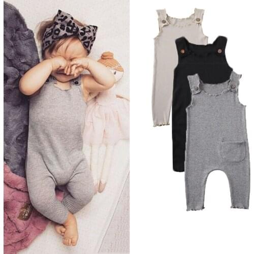 Newborn Toddler Baby Romper Kids Girl Boy Cute Ribbed Pocket Jumpsuit Outfit Clothes