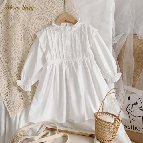 Baby Girl Princess Ruffle Dress White Long Sleeve Toddler Girl Cotton Vestido Vintage Party Wedding Pageant Baby Clothes 2-10Y