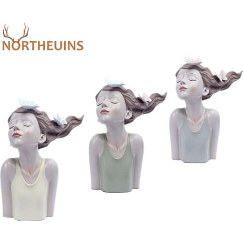 NORTHEUINS 29cm Resin Butterfly Fluttering Girl Figurines Nordic Creative Fairy Sculpture Garden Statues Home Living Decoration