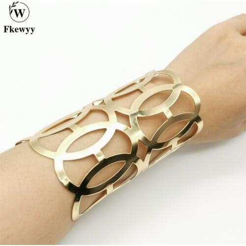 Fkewy Gold Plated Jewelry Bracelets For Women Fashion Accessories Hollow Out Gothic Bracelets Cuff Charm Luxury Jewellery Punk