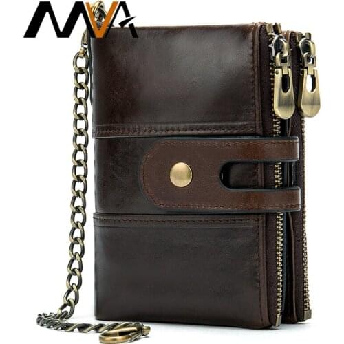 MVA Genuine Leather Rfid Wallet Men Chian Card Holder Wallets Coin Purse Short Male Money Bag Fashion Hasp Man Walet Small 8599
