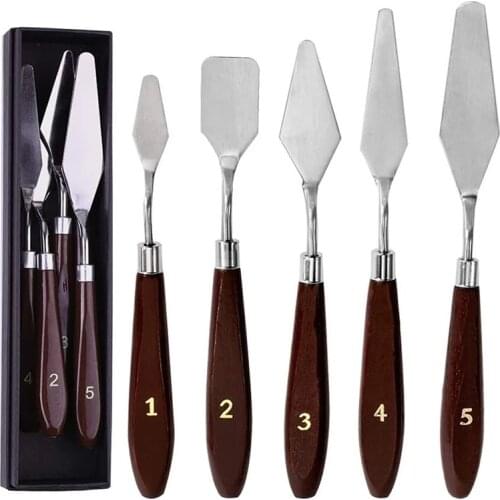LMDZ 5Pcs Painting Knives Set,Spatula Palette Knife Painting Mixing Scraper, Stainless Steel Painting Knife Set for Oil Painting