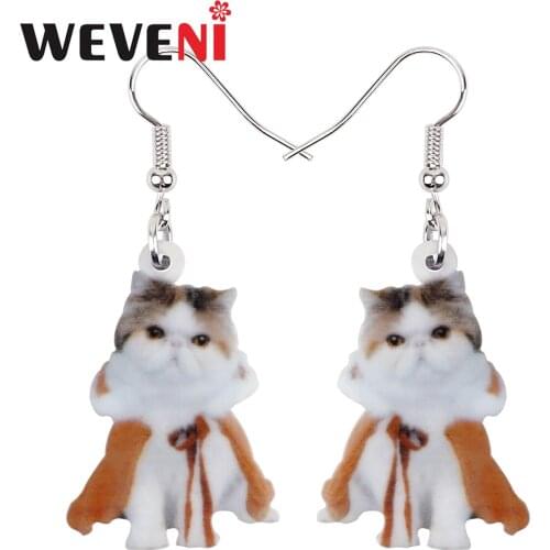 WEVENI Acrylic Sweet Sitting Cloak Cat Kitty Kitten Earrings Long Drop Dangle Fashion Animals Pets Jewelry Gifts For Women Girls