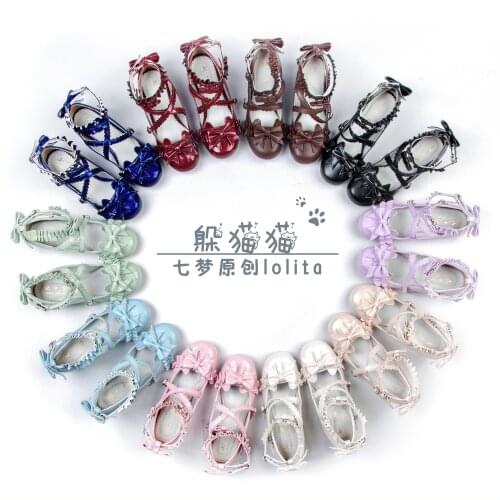 Sweet lolita shoes tea party kawaii princess kawaii shoes vintage lace bowknot round head high heel women shoes loli cosplay cos