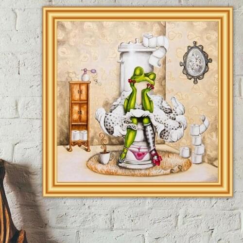Full Diamond Painting Frog In Toilet Cross Stitch 5D DIY Diamond Embroidery Kit mosaic Picture of Rhinestones Gift