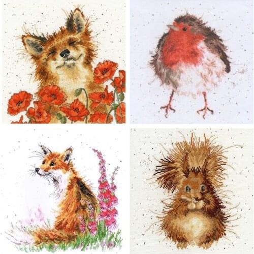 Counted Cross Stitch Kit Bothy Threads Poppy Animal Fox Robin wreath Redbreast Squirrel good friend flowers