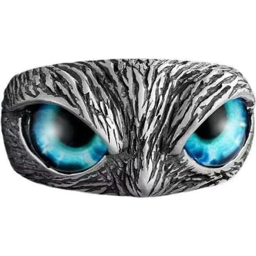 New Arrival Opening Rings Cute Nighthawk Shape Jewelry Blue Demon Eyes Theme Mens Ring Trendy Finger Trinket Party Accessory