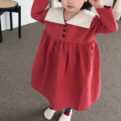 2021 Autumn Girls Kids Princess Lapel Collar Dress Long Sleeve Children Baby Outfits Dresses Vestidos S12718
