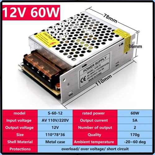 Light Transformer Switch LED Power Supply DC stabilized Power Supply 12V 5A Strip Power Supply Adapter For CCTV Driver Adapter