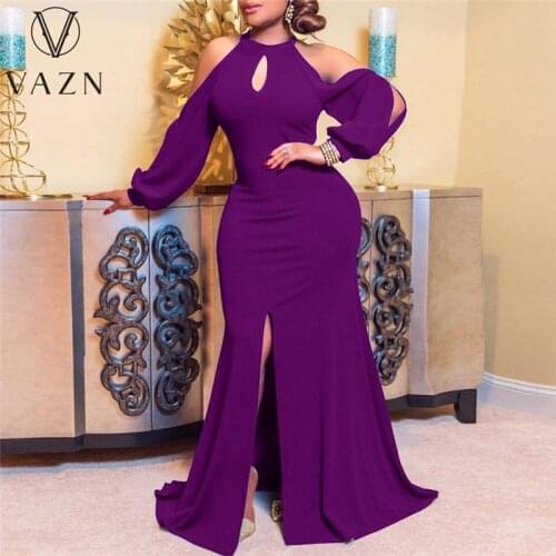 VAZN 2021 New Floor-length Evening Gown Women Elegant Fashion Women High Waist Thin Maxi Dress