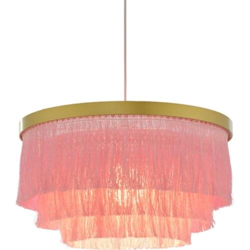 Pink cotton line tassel pendant lights Princess Room ins bedroom romantic warm girl study home pendant lamps decor fixtures