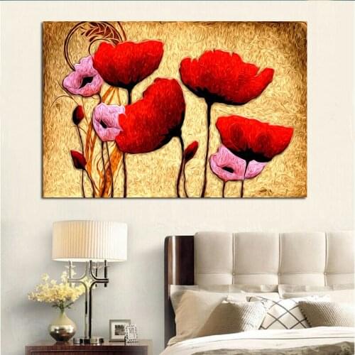 Popular Red Flower Art Painting Home Decoration Red Color Flower Oil Painting On Canvas Painting Simple Abstract Painted