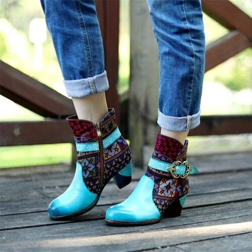 Retro Casual Handmade Genuine Leather Womens Western Boot Fashion Lady Shoes American Country Style High Heel Women Ankle Boots
