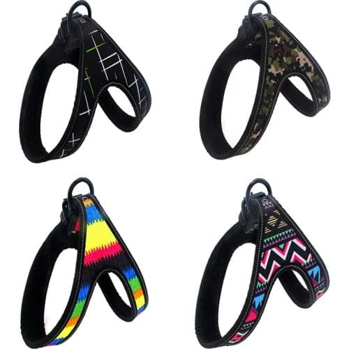 No-Pull Pet dog Harness Adjustment Colorful Pattern Training Walking Vest Harness Pet Travel Supplies for Small Medium Dog