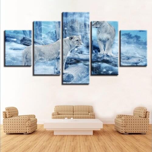Snow Leopard in the Snow Mountain 5pcs Modern Home Wall Decor CanvasPicture Art HD Print Painting On Canvas for Living Room