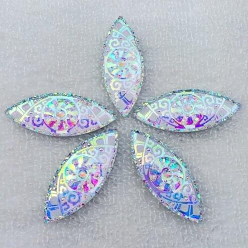 White AB Horse Eye Shape Peacock Eye 20*49mm Resin Stone Flatback Rhinestone Strass Jewelry Accessorie -S590