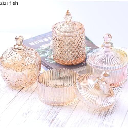 Creative Crystal Glass Jar Aromatherapy Candle Cup Amber Candy Jewelry Storage Box Color Storage Jar Home Decoration Accessories