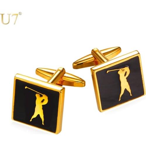 U7 New Sporty Cufflinks For Mens Enamel Fashion Jewelry Gold Color Cuff Links Golf Jewelry With Free Box C012