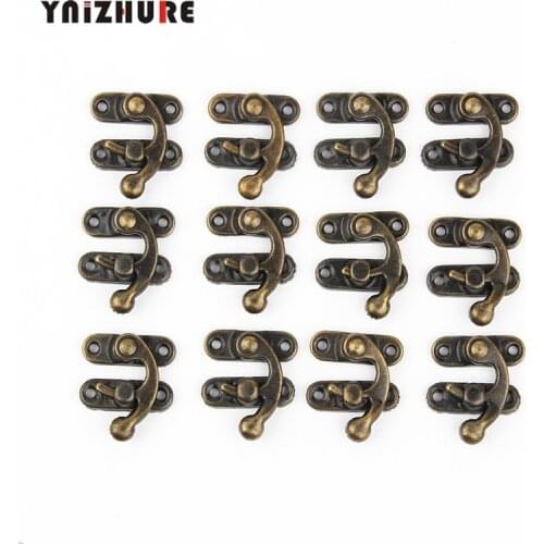YNIZHURE 12Pcs Mini Antique 1.34in*1.10in Brass Wooden Case Jewelry Gift Box Decorative Hasp Latch
