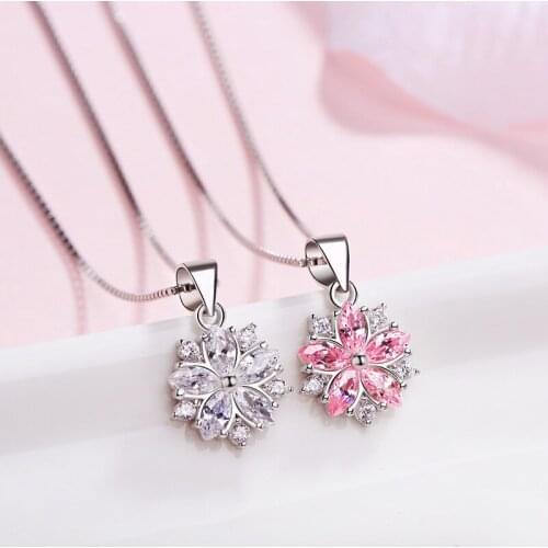 YSH New 100% 925 Sterling Silver Pink Cherry Blossom Zircon Pendants Necklaces 2020 Womans Luxury DIY Jewelry Mothers Day Gifts