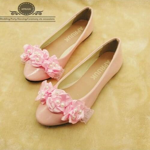 PINK pearls flowers ladies girls flats shoes slip on round toes woman party proms dress flats shoe plus size available