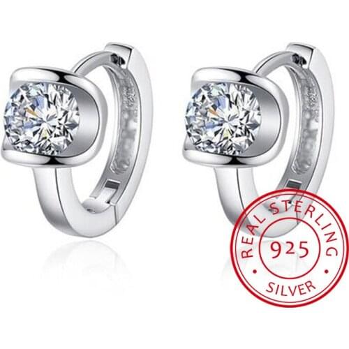 Simple 925 Sterling Silver Single Row Zirconia Hoop Earrings For Women brincos oorbellen pendientes S-E929