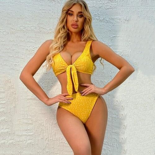 Little Daisy Bandage Bikini Set Women V-Neck High-Waisted Two Piece Swimsuit 2021 Girl Beach Bathing Suit Swimwear Biquinis