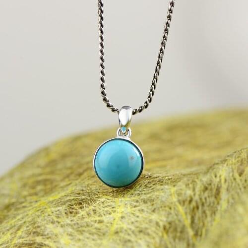 Original Elegant Round Turquoise Pendant Necklace For Lady Real 925 Sterling Silver Fine Jewelry Pendant Necklace Wedding Gift
