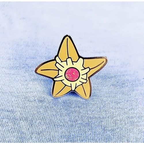 Glitter Cartoon Starfishs Hard Enamel Pin Video Games Collectable Badge Kawaii Shiny Staryu Lapel Backpack Pins Accessory