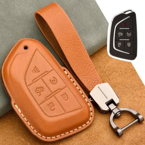 1Pcs Genuine Leather Car Remote Key Cover Case For Cadillac CT5 2019 2020 5Button Smart Remote Car Key