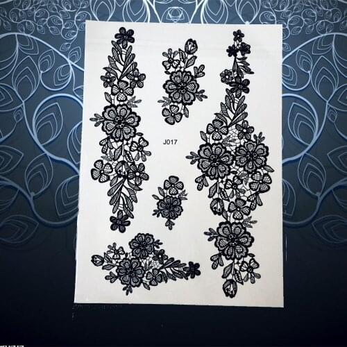 1PC Sexy Body Art Arm Sleeve Tattoo Black Ink Lace Flower Bracelet Design Temporary Tattoo Sticker Women Wed Bridal Henna PBJ017