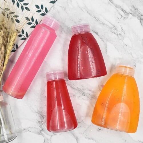 10pcs Creative milk tea PET plastic takeaway portable pull ring cover net red cold tea yogurt bottle 300ml 500ml coffee cups