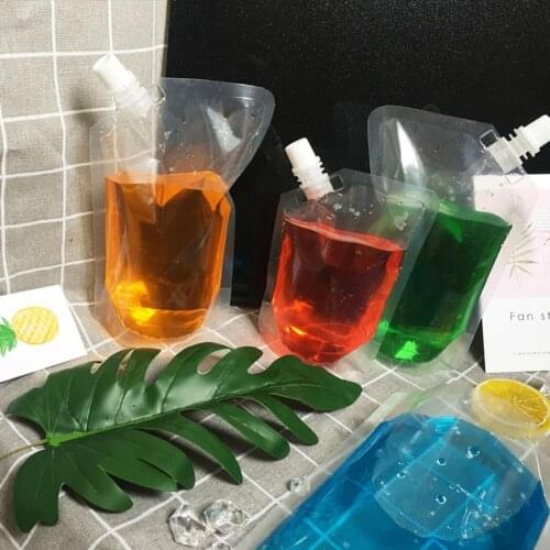 10pcs 420ml Reusable Transparent Plastic Spout Pouch Beverage Bag Liquid Non-toxic Juice Milk Coffee Spout Bag Milktea Bag