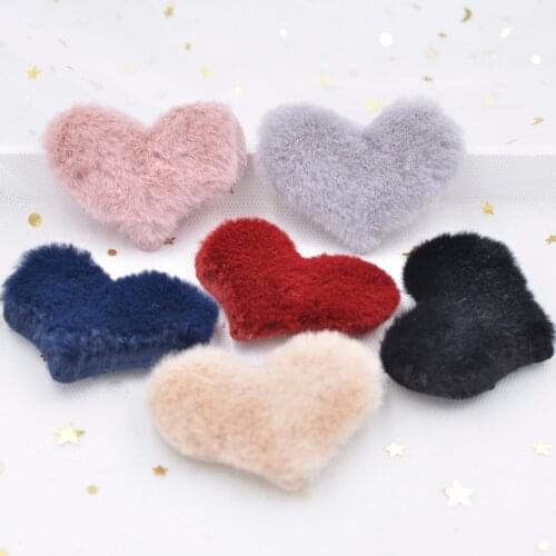 12Pcs Plush Patches Rabbit Hair Embellishment Heart Appliques for Clothing Craft Sewing Supplies DIY Hair Clips Ornament S76