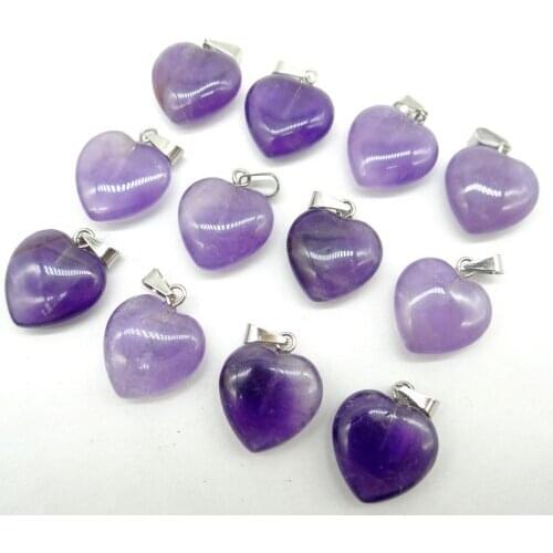 Natural Gem Stone Quartz Crystal amethyst Tiger Eye Opal Charm Heart Pendants For DIY Jewelry Making Necklace Accessories 12pcs