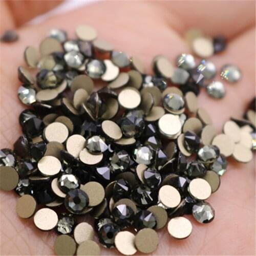 1440pcs/lot Black Diamond FlatBack Non HotFix Strass Nail art Rhinestone 3D Glass Round Crystal Stones For DIY Nails Decorations