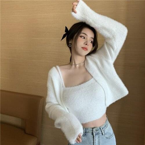 2021 Fashion Cardigan Spring Jacket Womens Knitted Camisole Sweet All-match Soft Waxy Sweater Short Tops Trend