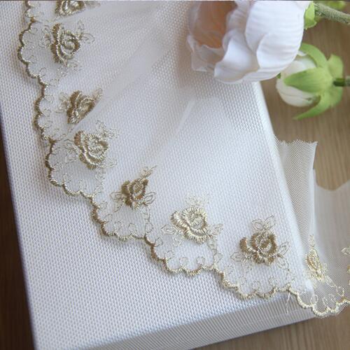 5yards/lot 5.5cm Wide Gold Thread Rose Embroidered Lace Beautiful Mesh Lace Material X541