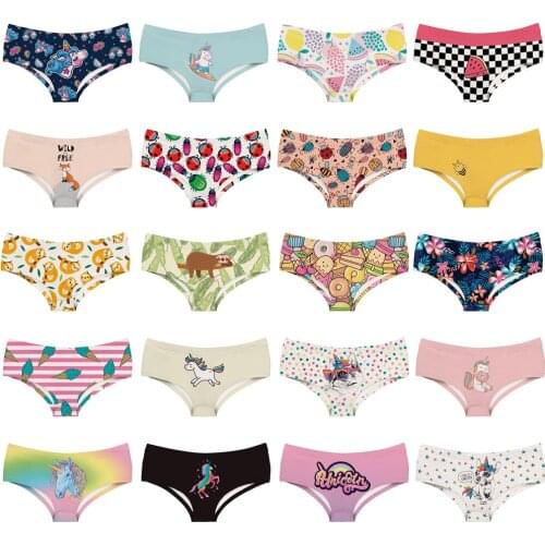 Animal Insect Dessert Fruit Printing Seamless Breathable Women Underwear Low Waist Briefs, Sexy Panties